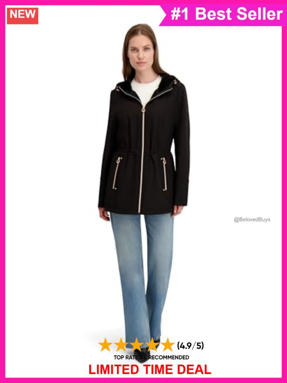 Water Resistant Softshell Jacket Bonded Faux Fur Lined Hooded Zip Front